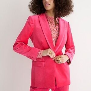 J. Crew Collection Willa Dragon Fruit Pink Tipped Stretch Velvet Blazer